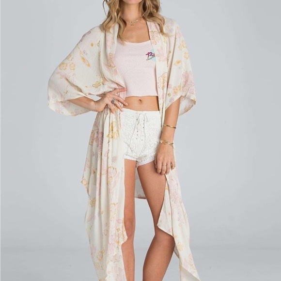 Billabong pink summer kimono  Swim Coverup one size boho style - Picture 2 of 9